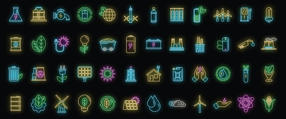 Natural resources icons set outline vector. Nature energy. Clean save neon color isolated