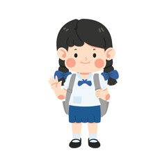 Kid girl student wearing uniform Say Hello - 761400947