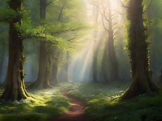 mystical forest in the morning