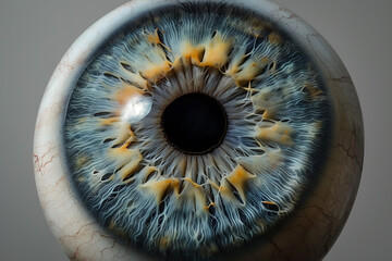 A detailed close-up of a human eyeball, showcasing the intricate beauty and complexity of the human eye. 