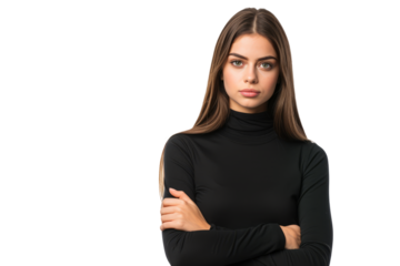 woman with folded arms, suggesting composed confidence and assurance.