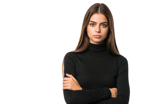 woman with folded arms, suggesting composed confidence and assurance.