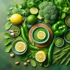 Fresh Greens with Lemons (Top View, Light & Airy)