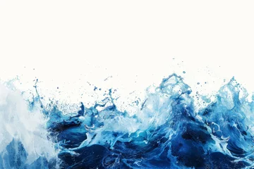 Foto op Canvas A dynamic seascape with bold, crashing blue waves against a pristine white background. © mihrzn