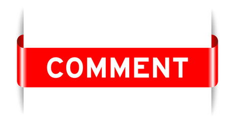 Red color inserted label banner with word comment on white background