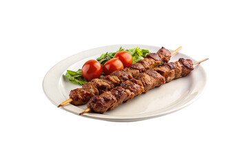Grilled kebab on white plate. isolated on transparent background.