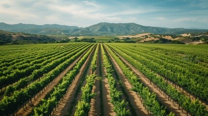 Aerial View of Vineyard With Mountains