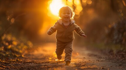 Child's Laughter in Golden Sunset
