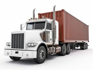 American white cargo truck with brown container