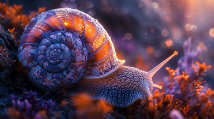 Labyrinthine snail shell high angle fantasy world backdrop ethereal glow