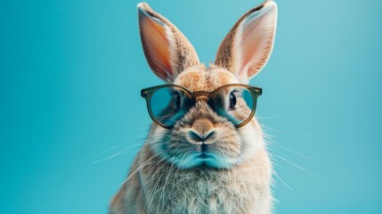 Fun Easter concept Holiday Animal celebration greeting card - Cool Easter Bunny, bunny with pink sunglasses on solid color background