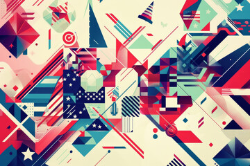 An array of geometric patterns in red, white, and blue, representing the patriotic spirit and political fervor during the presidential elections.