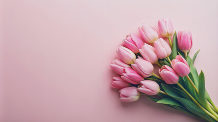 Hermoso ramo de flores para el Día de la Madre. Flores rosas sobre fondo rosado. Flores frescas sobre fondo claro con espacio de copia.