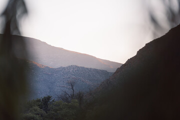 View of mountain valley at sunrise