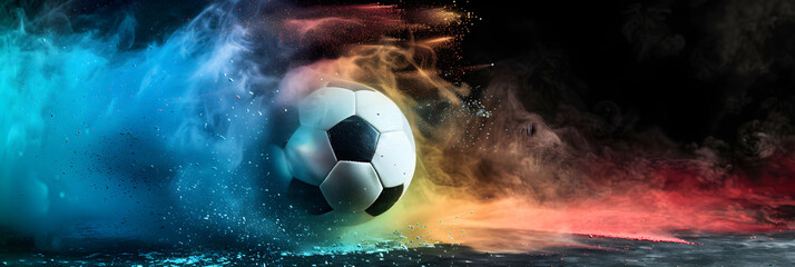 Soccer ball on an abstract background in splashes, splash,  - obrazy, fototapety, plakaty