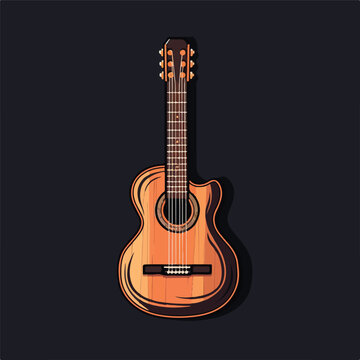 Acoustic guitar over black background flat vector 
