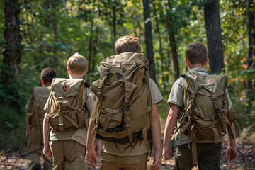 Boy Scouts with Backpacks Gearing up for a Hike