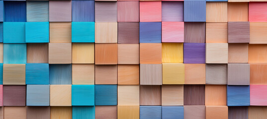 Colorful wooden blocks stack texture aligned background