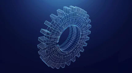 Fotobehang 3D gear wheel on a dark blue background. Vector illustration. AI. © Alex Alex