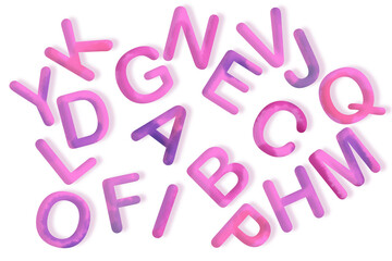 pink letters spelling the word English alphabet 