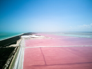Las Coloradas Pink lake , Mexico . Drone