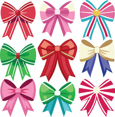 set of bows vector illustrations, Simple hand-drawn ribbon bow collection.