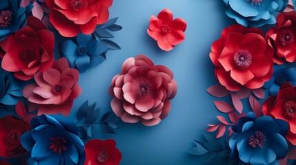 Blue and Red Paper Flowers Craft - 761410585
