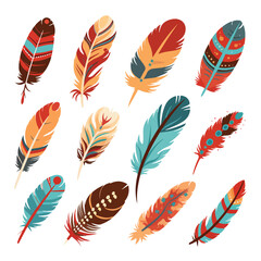American Indian decorated feathers over white 