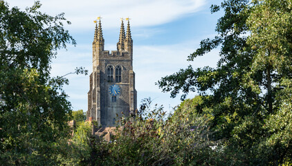 Fototapeta na wymiar Tenterden, Kent, united kingdom, 16, August, 2023 St Mildreds church tower, early evening light