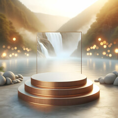 Photoreal 3D mock up with Aromatic Podium with a blurred or bokeh background of Essential Oil Diffusers