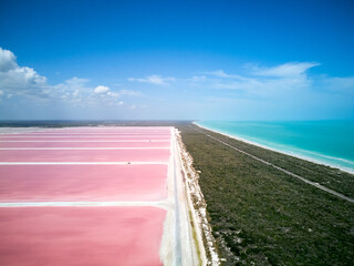 Las Coloradas Pink lake , Mexico . Drone © Ксения Михайлова
