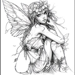 Fototapeta premium Fairy Coloring Page with Lots of Details