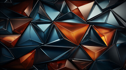 Polygon composition of geometric shapes in rich copper and sapphire tones