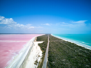 Las Coloradas Pink lake , Mexico . Drone © Ксения Михайлова