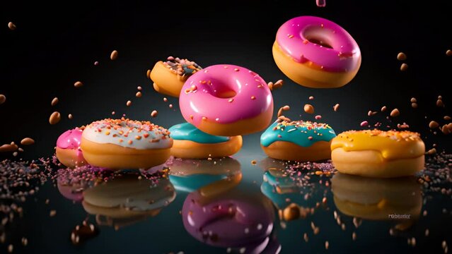 a donut falling in motion isolated the background