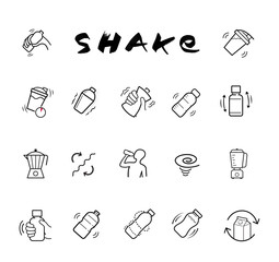 Shake icons set. Vector illustration isolated on white background. Set for package, shows user instruction. EPS10.