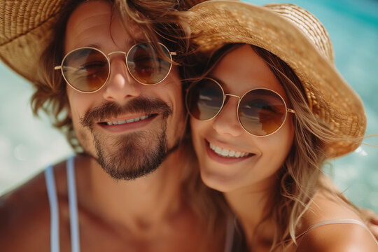 Man and woman wearing sunglasses on vacation