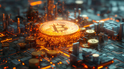 Background conceptual image of a Bitcoin coin. Bitcoin coin is digital money, background