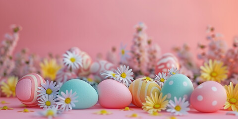 Fototapeta na wymiar Easter Egg Delights: Colorful Shells with Flower Details