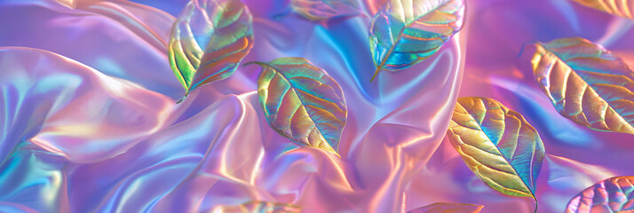Ethereal Holographic Leaves on Holographic Fabric