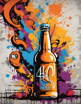 Urban graffiti artwork of a 40 ounce bottle of beer or malt liquor, formerly known as a "GIQ." Once popular in inner city neighborhoods, and often "brown-bagged" or concealed in a paper lunch bag.