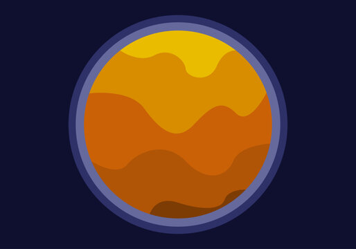 Planeta naranja sobre un fondo azul oscuro.