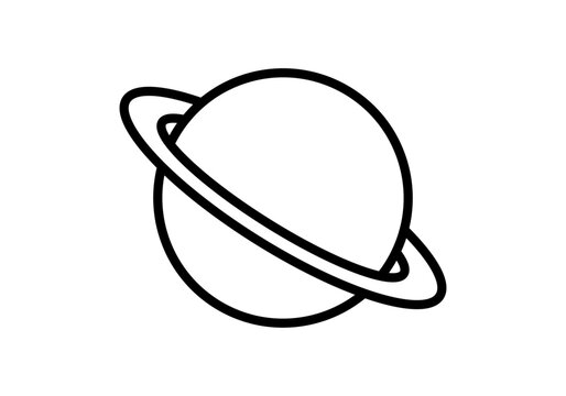 Icono negro de planeta en fondo blanco.