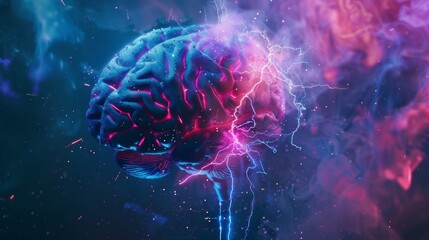 Surreal Brain and Lightning - obrazy, fototapety, plakaty