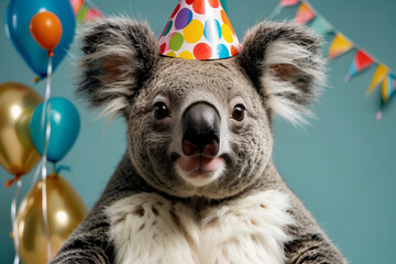 koala wearing birthday suit