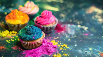 Vibrant rainbow cupcakes with colorful sprinkles