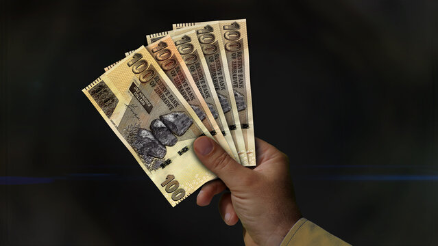 Zimbabwe Dollar growing pile of money in hand concept 3d illustration