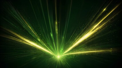 Naklejka premium Asymmetric green light burst abstract beautiful rays of lights on dark green background 
