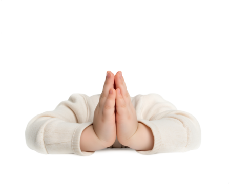 Cute toddler child baby Praying hands Transparent background PNG. Clasped hands in prayer. Religious concepts such as thanking god, salvation, holy spirit, deliverance, faith and deliverance from evil