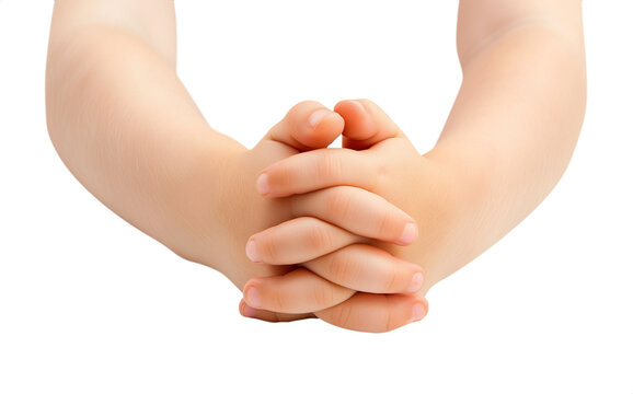Praying hands of a cute baby child. Transparent background PNG. Clasped hands in prayer. Religious concepts such as thanking god, salvation, holy spirit, deliverance, faith and deliverance from evil